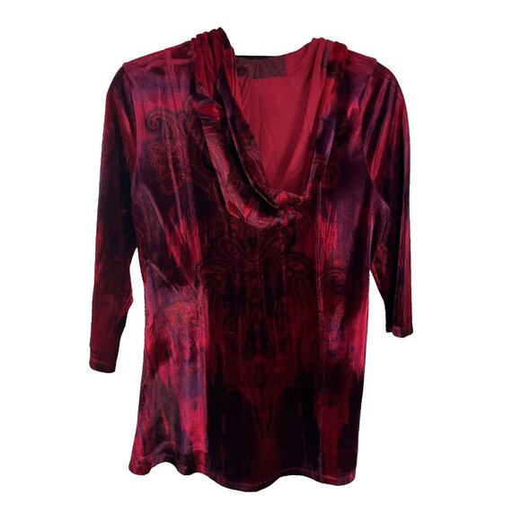 Unity World Wear Red and Black Paisley Patterned Velvet Cardigan Womens Size M - Picture 7 of 11